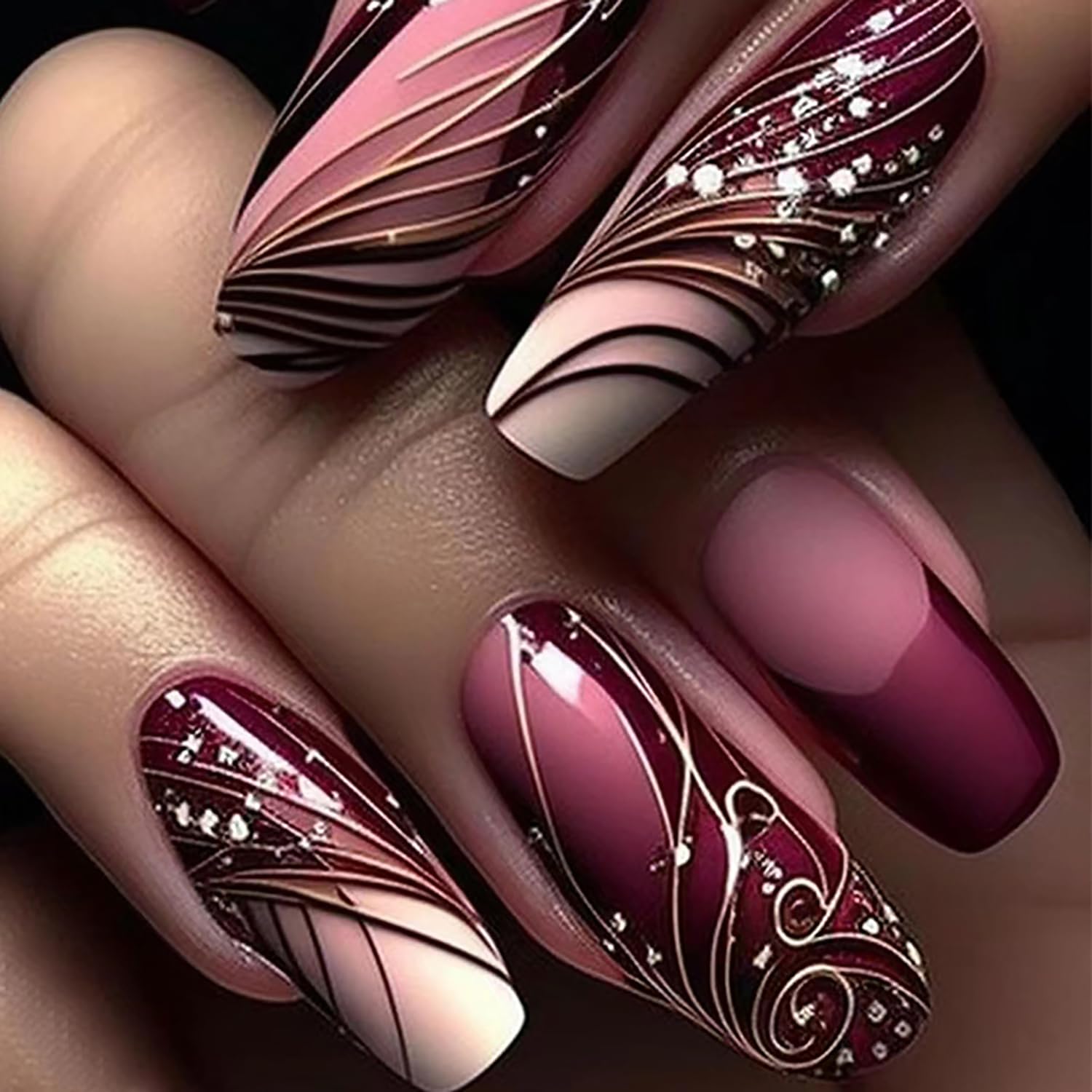 Ballerina Chic 24Pcs Red French Press-On Nails